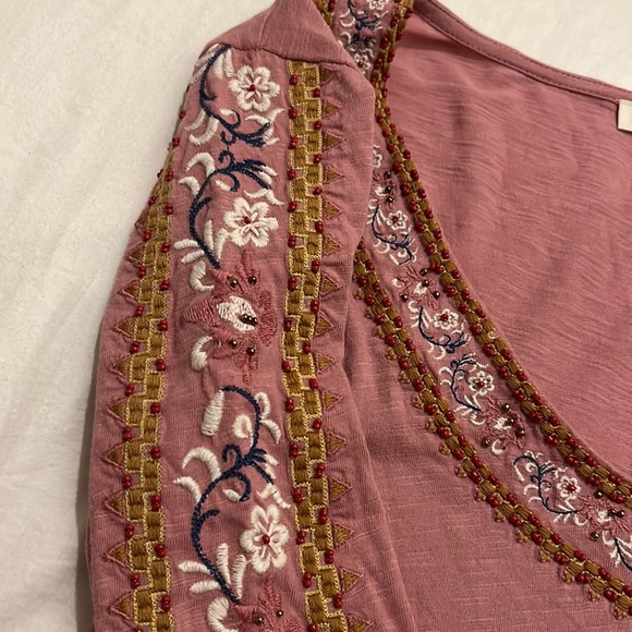 Sundance dusty rose embroidered/beaded long sleeve top - Picture 4 of 7